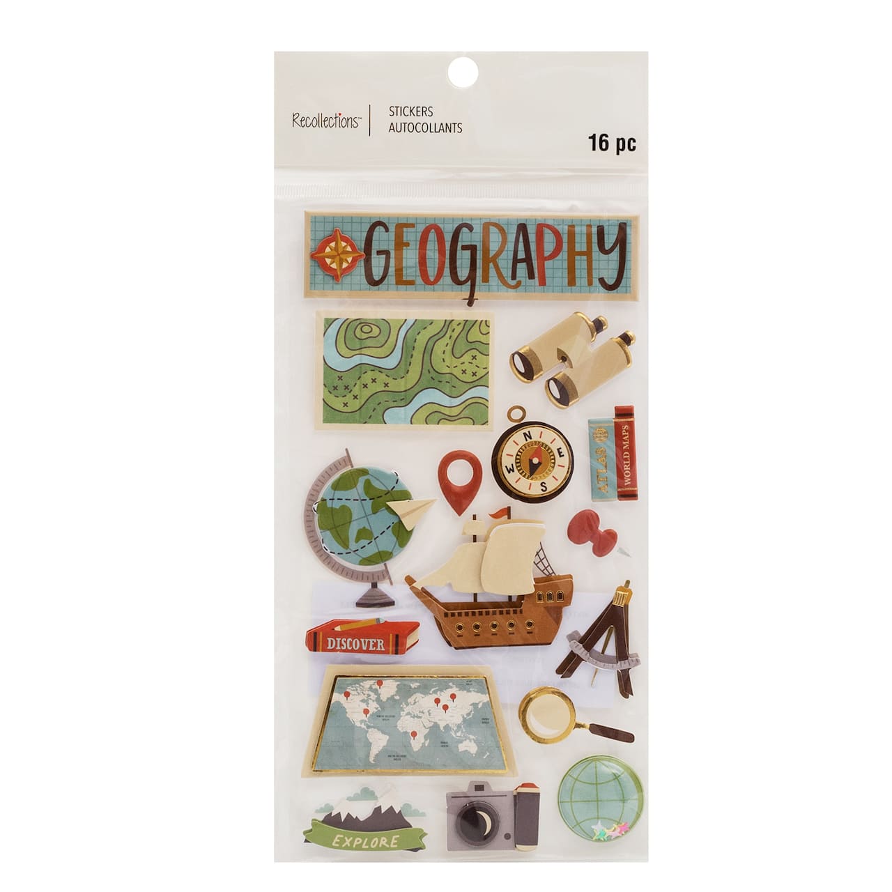 12 Pack: Geography Dimensional Stickers by Recollections™